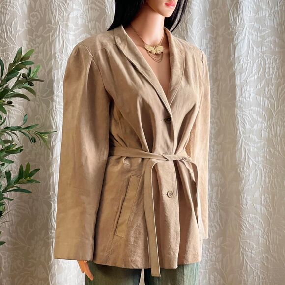 Vintage 80s Avanti Beautiful Suede‎ Belted Jacket Retro Minimalist Boho Size 14 - Picture 1 of 7